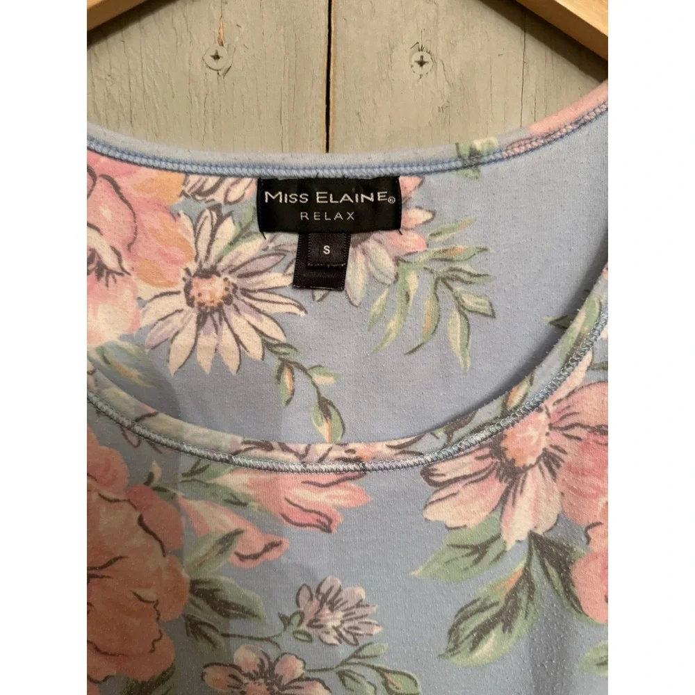 Miss Elaine Relax Pink Floral Short Lounge Gown, Pockets Size Small